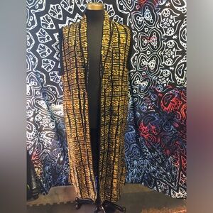 Vintage long Vest Womens duster Pockets Bohemian Cotton India mudcloth look osfa